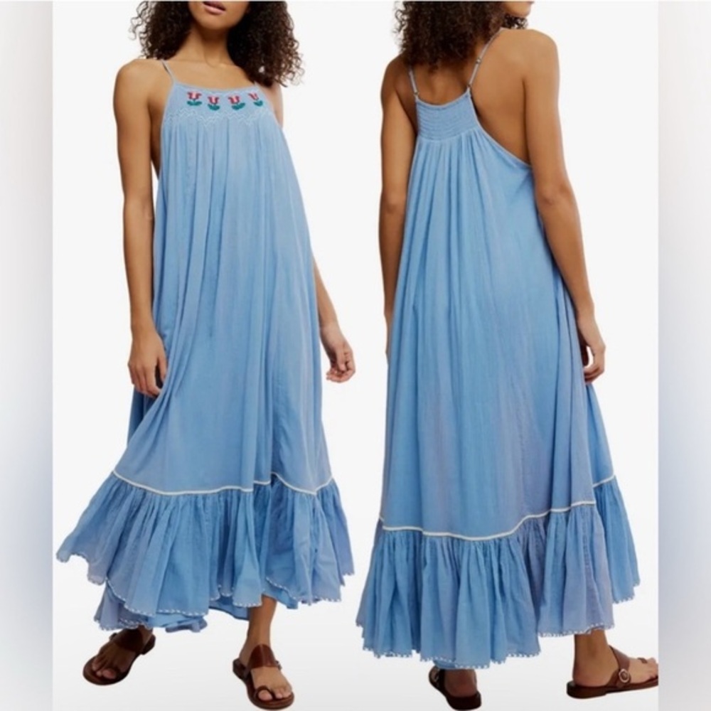 NWOT 🆓 People Tip Toeing Tulips 🌷 Embroidered Maxi Dress 👗 Medium.